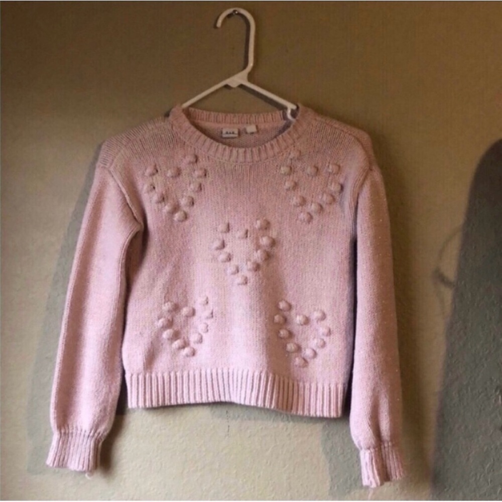 Gap Sweater Kids Pink & Golden Sparkles Crew Neck Preppy Knit Sweater Girls M
